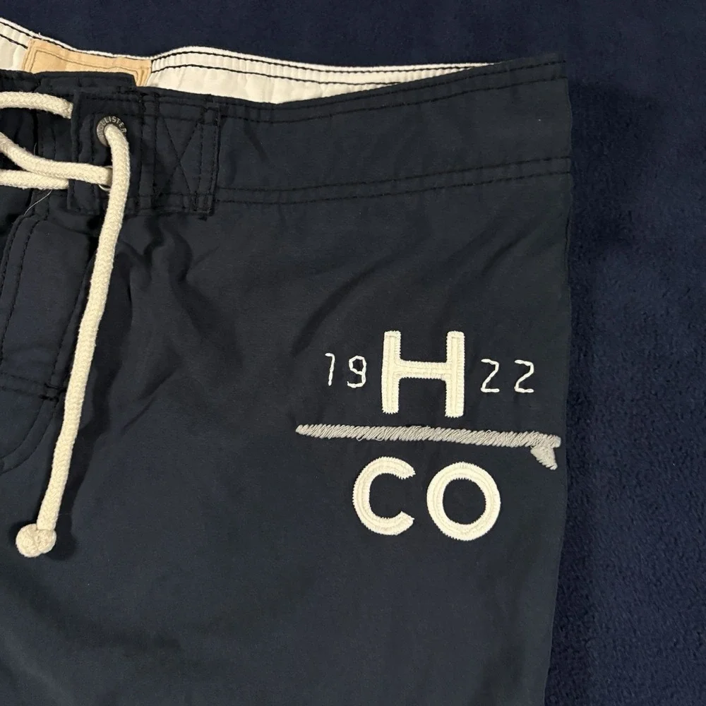 VTG Y2K Hollister Mens L Cargo Board Shorts Navy Blue Swim Trunks Baggy Surf